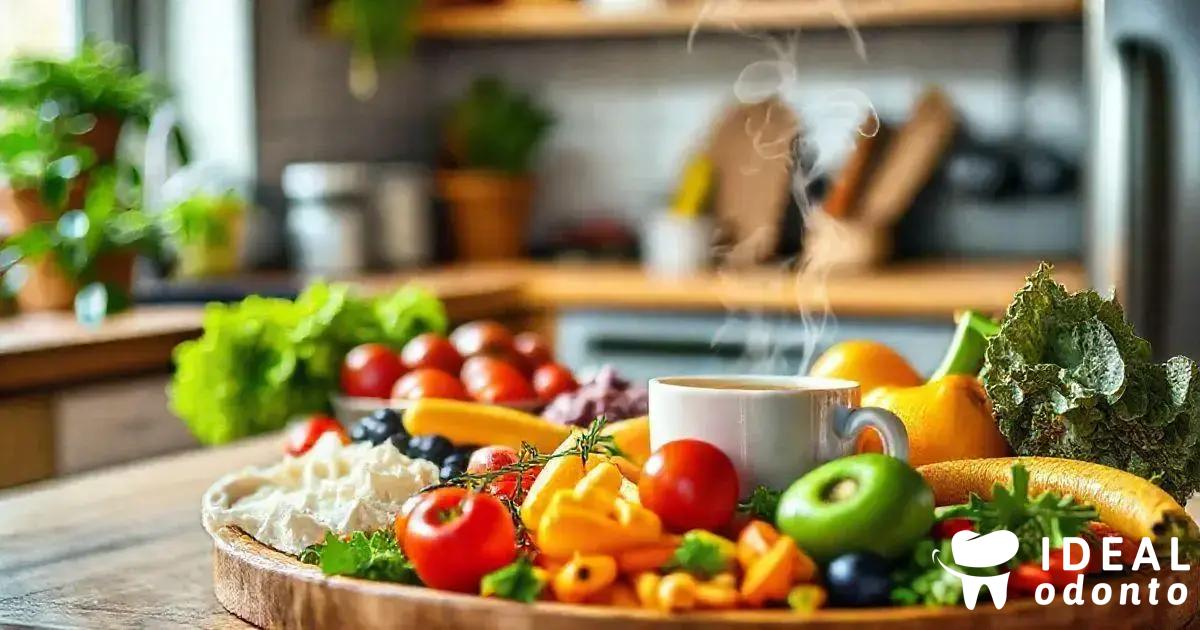 Café e alimentos coloridos